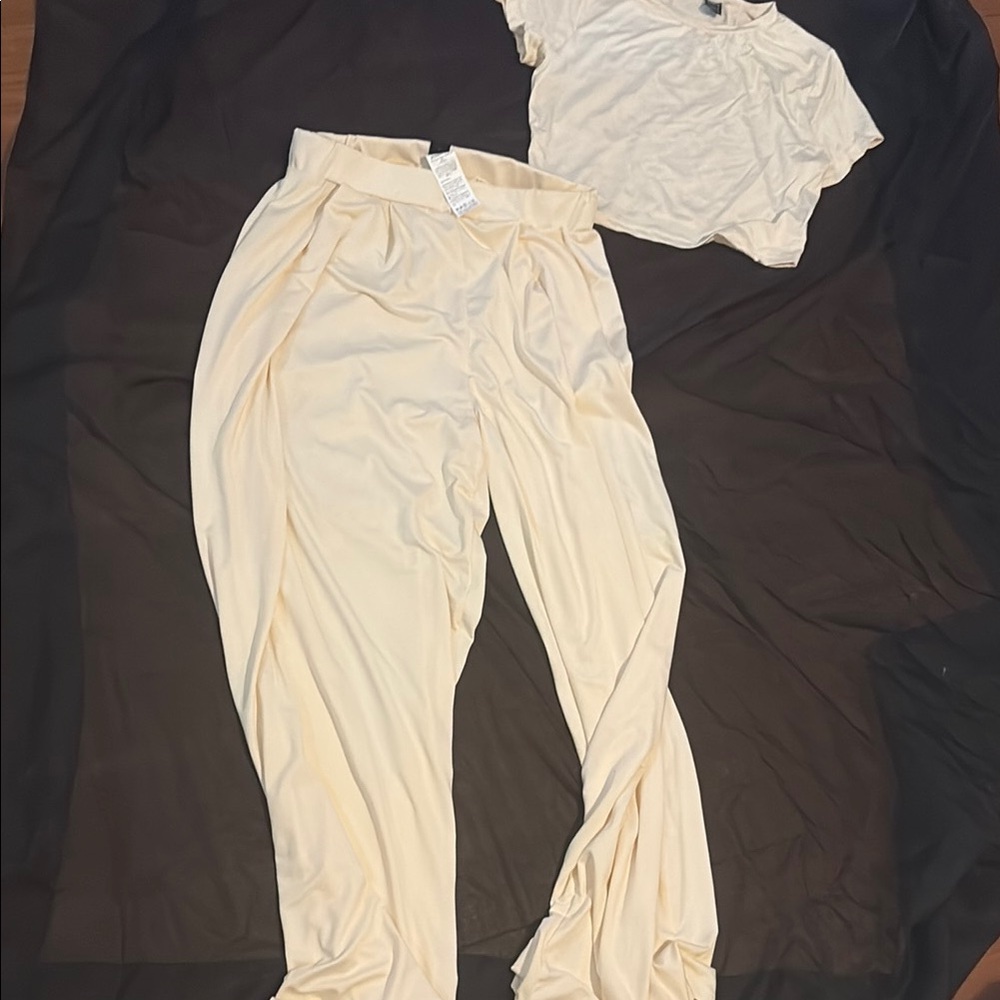 SHEIN Cream Wide Leg Pants with Relaxed Fit